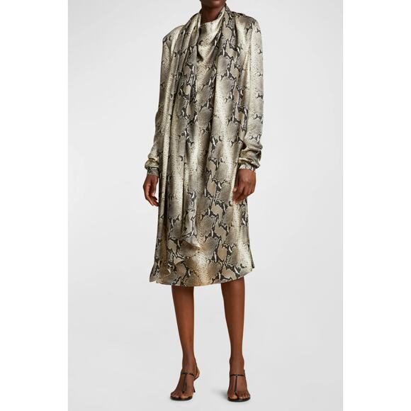 KHAITE Shaz Natural Python Print Dress Asymmetrical Cowl Neck 6 - Picture 1 of 9